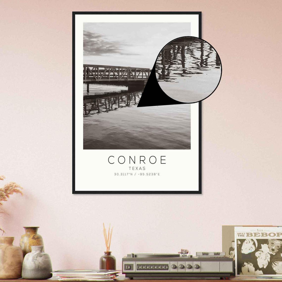 Conroe Texas Lake Pier Sunset Calm Water Reflection Photo Poster - Image 4