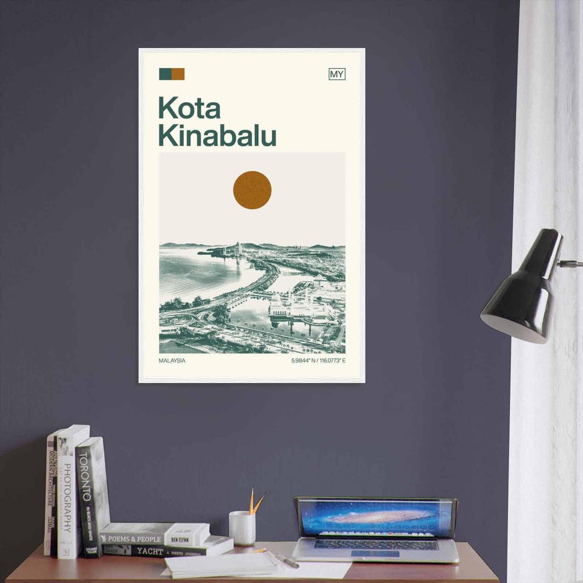 Kota Kinabalu Malaysia Modern Minimalist Waterfront Aerial Poster - Image 3