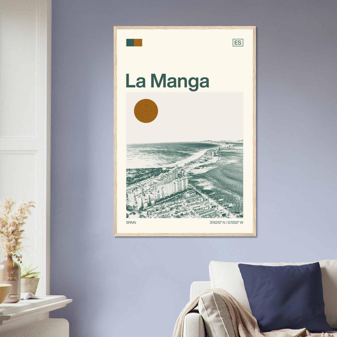 La Manga Spain Coastal Strip Aerial Beach View Duotone Travel Poster - Image 2