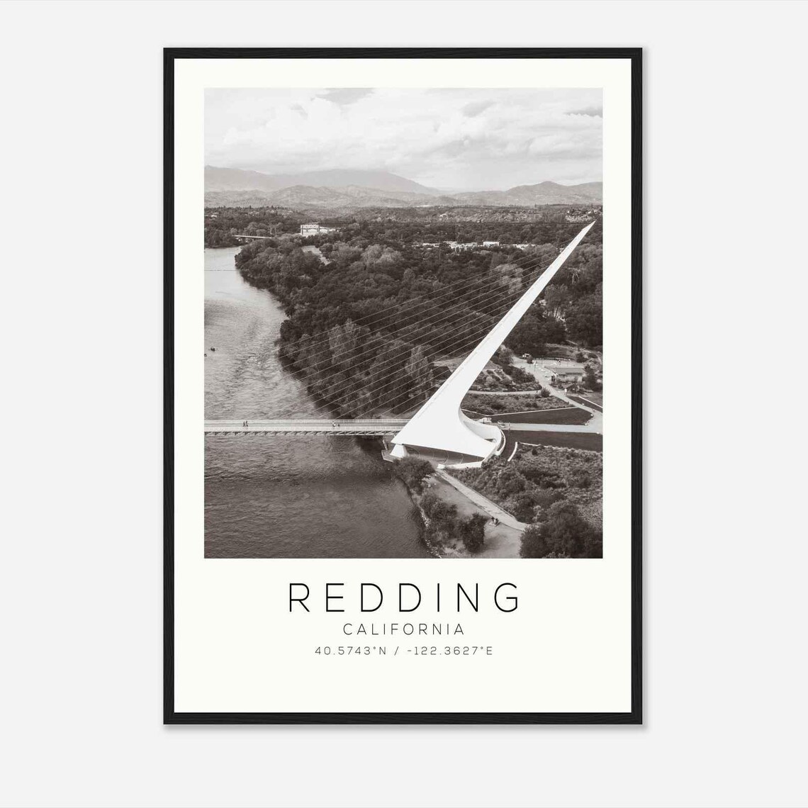 Redding California Sundial Bridge Black and White Photo Poster