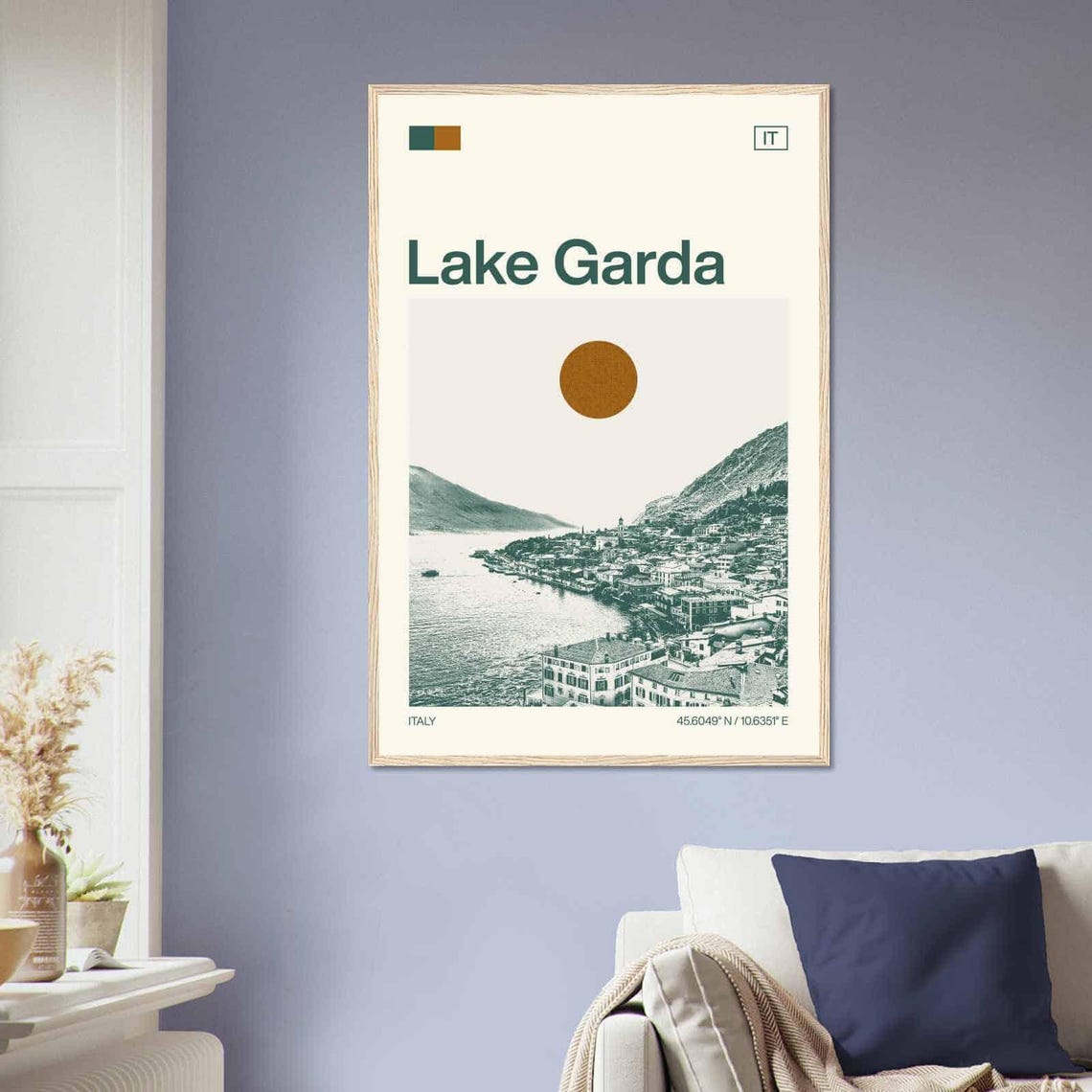 Lake Garda Italy Lakeside Town Hillside View Duotone Travel Poster - Image 2