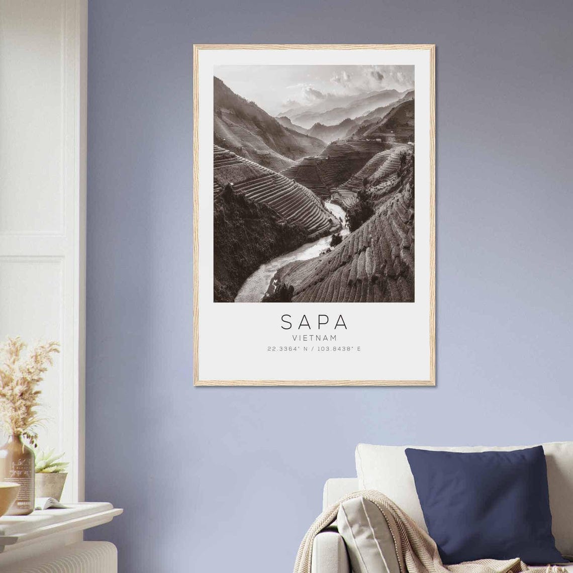 Sapa Vietnam Terraced Rice Fields Valley Black and White Travel Poster - Image 2