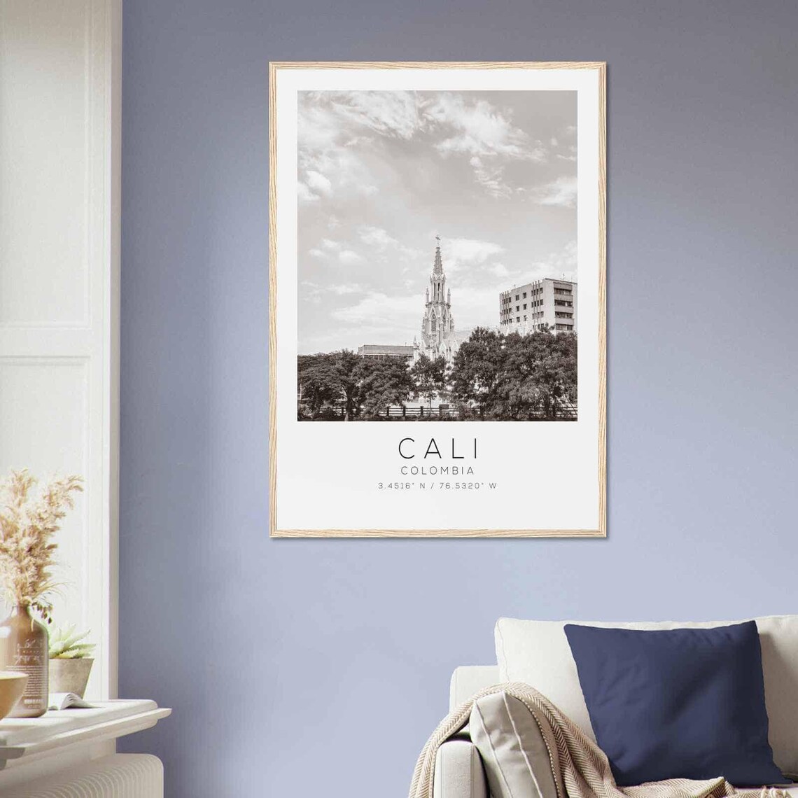 Cali Colombia Gothic Church Spire Skyline Black and White Travel Poster - Image 2
