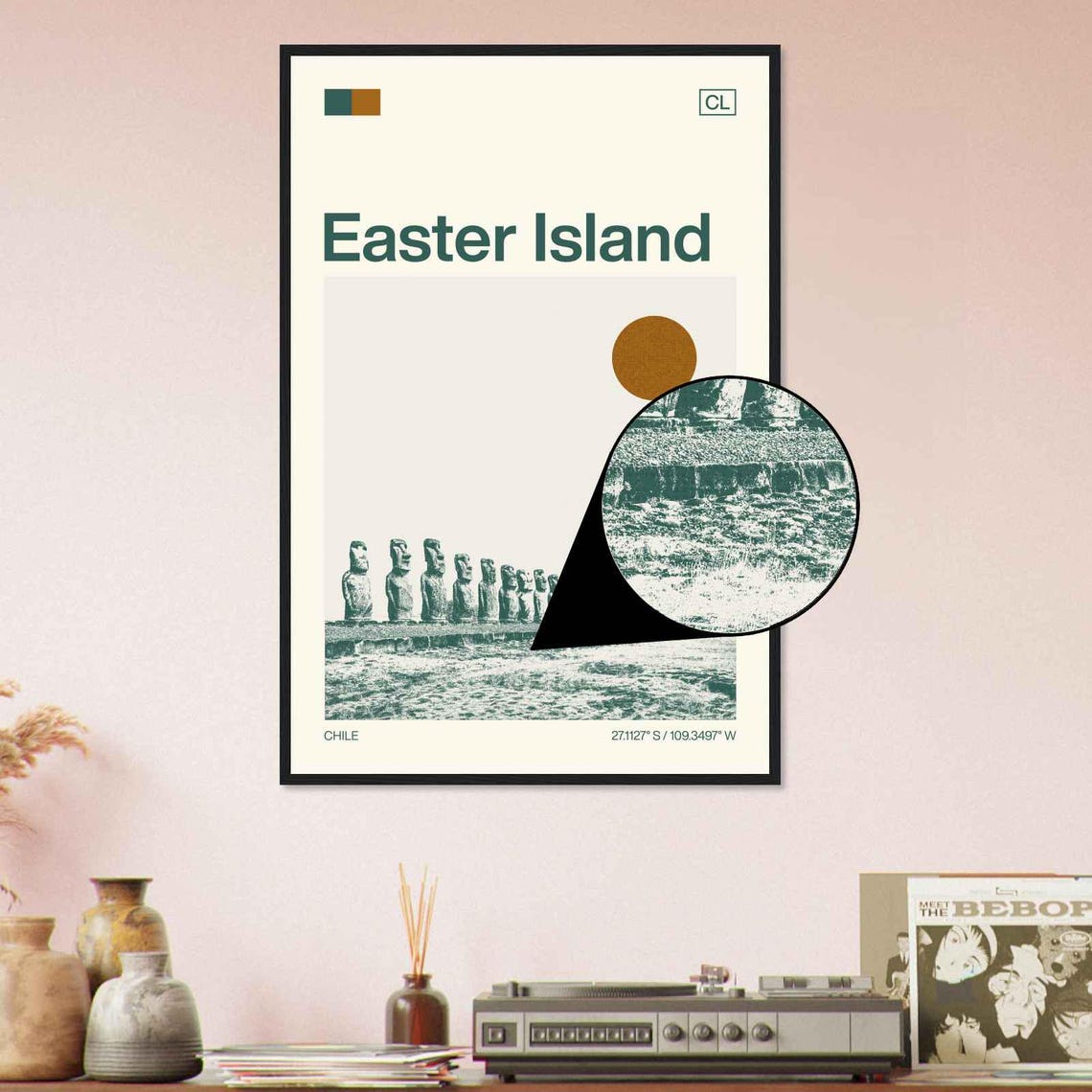 Easter Island Chile Moai Stone Statues Row Minimalist Travel Poster - Image 4