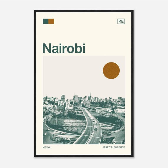 Nairobi Kenya Minimalist Monochrome Travel Photo Poster
