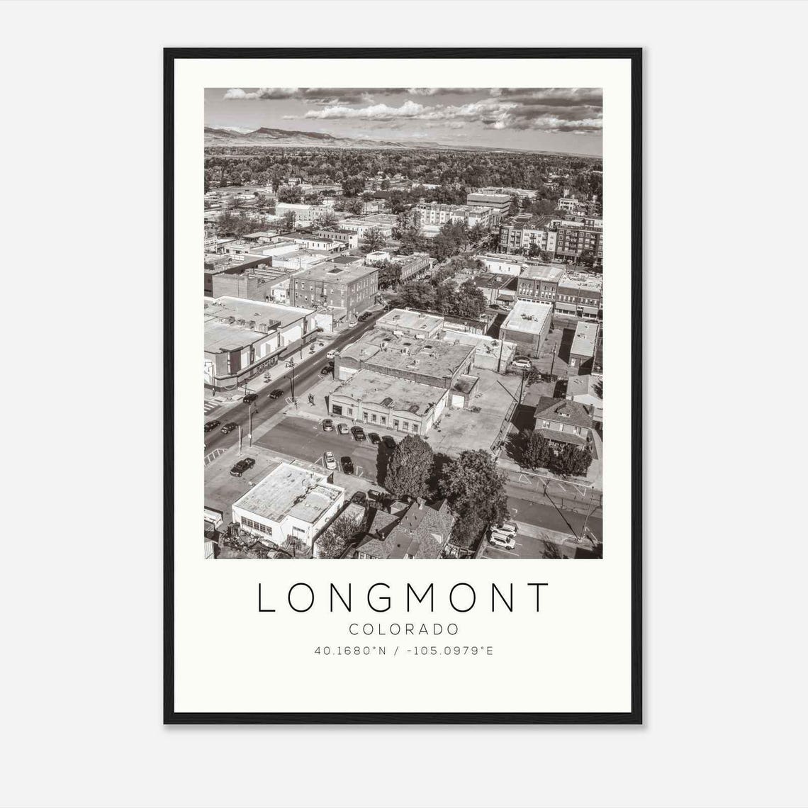 Longmont Colorado Downtown Aerial Front Range Mountains View Poster