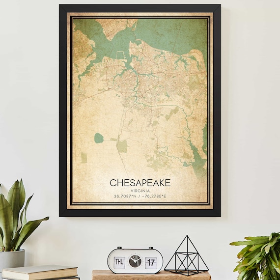 Chesapeake Virginia Vintage City Map Custom Hometown Decor Poster