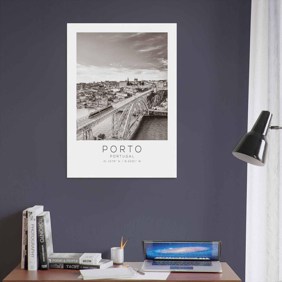 Porto Portugal Iconic Dom Luis Bridge Tram River Black White Poster - Image 3