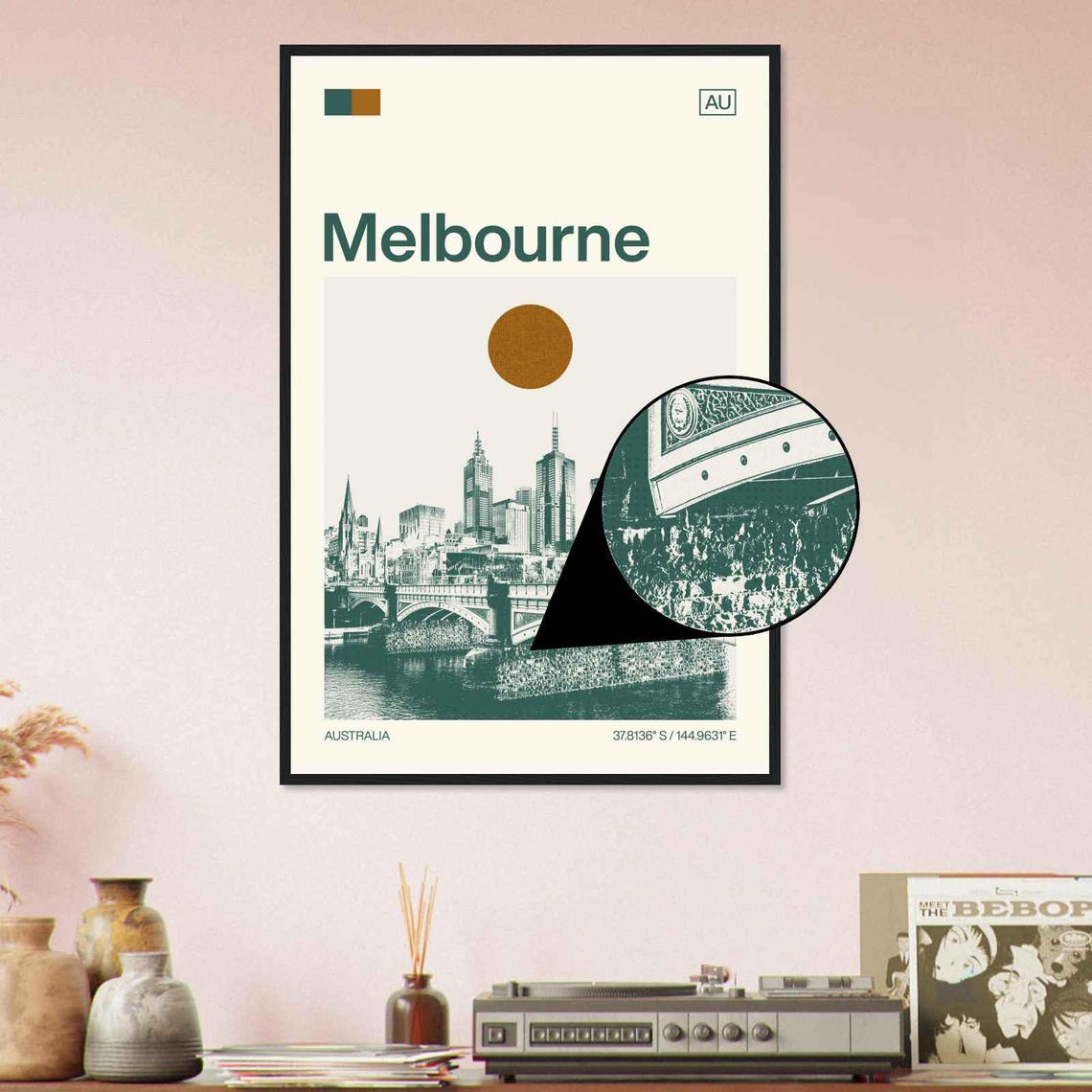 Melbourne Australia Modern Minimalist Bridge Skyline Art Poster - Image 4