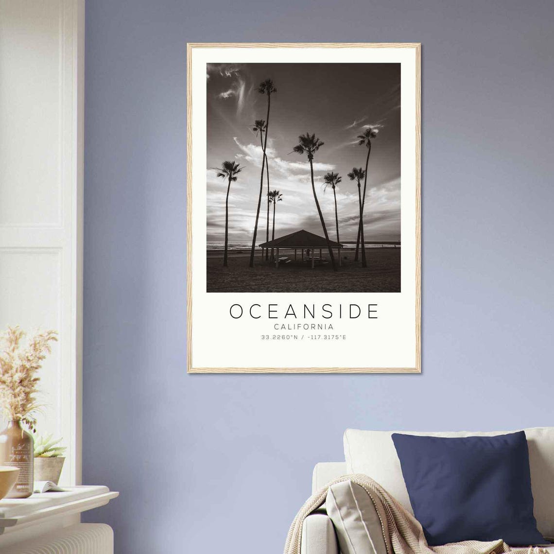 Oceanside California Palm Trees Beach Pavilion Travel Poster - Image 2