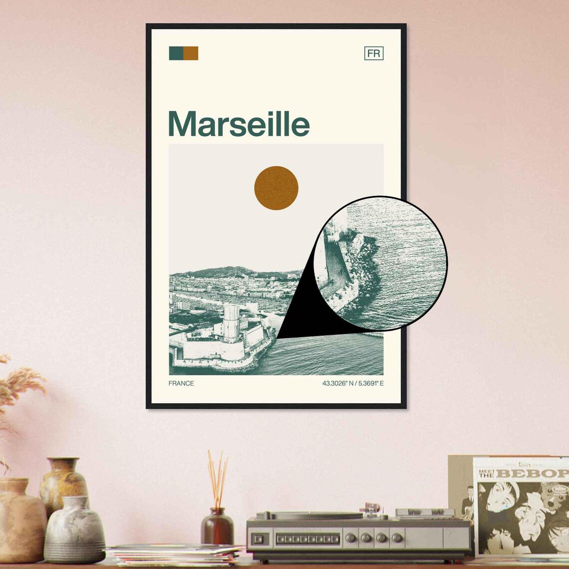 Marseille France Modern Minimalist Harbor Fortress Aerial Poster - Image 4