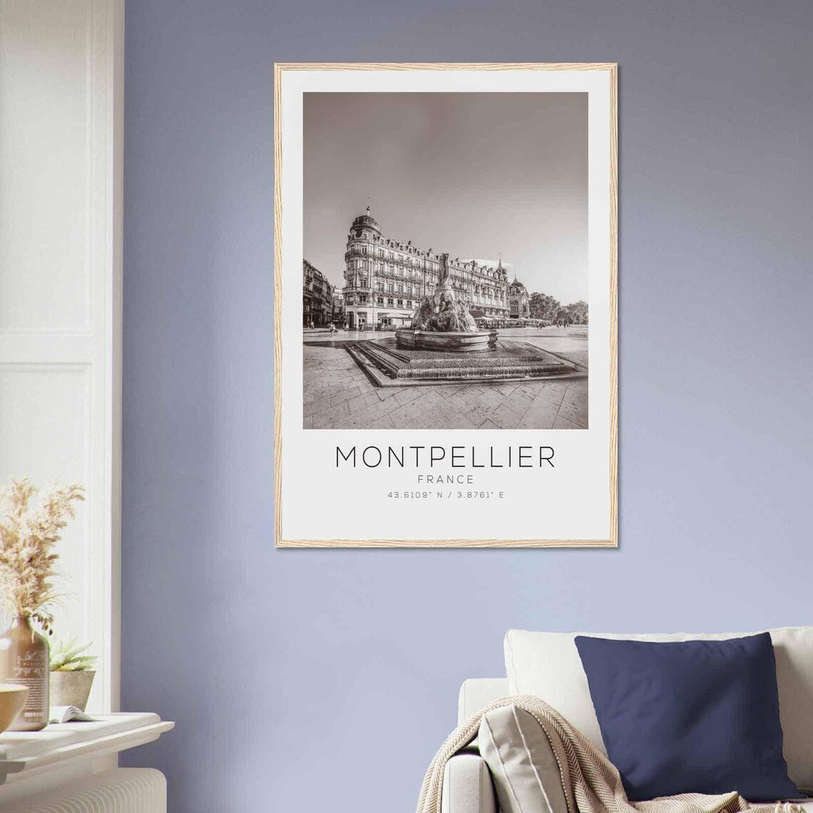 Montpellier France Grand Fountain Historic Square Black White Poster - Image 2