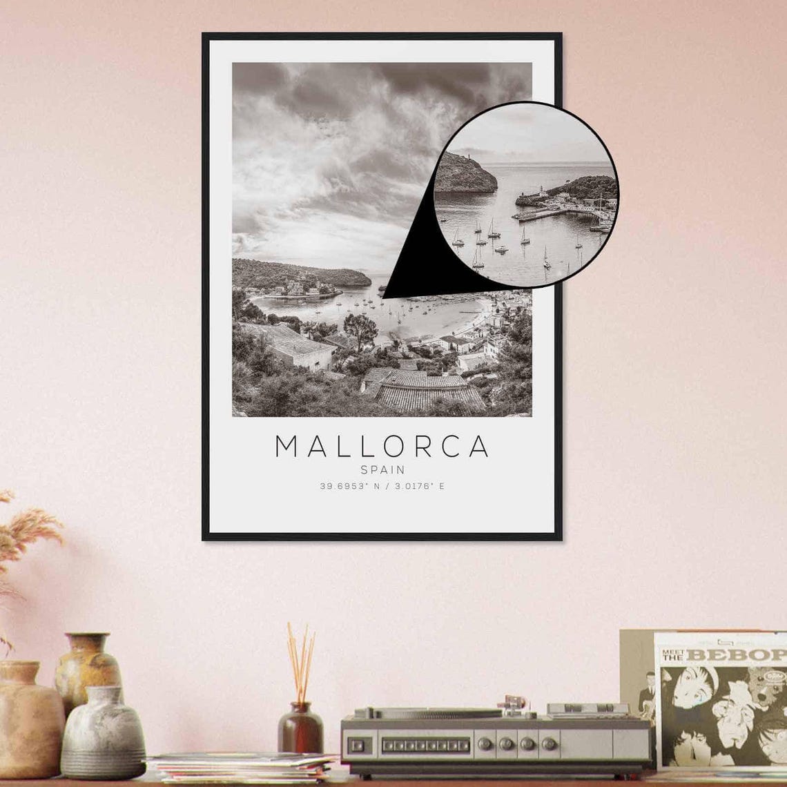 Mallorca Spain Harbor Bay Panorama Black and White Photo Poster - Image 4