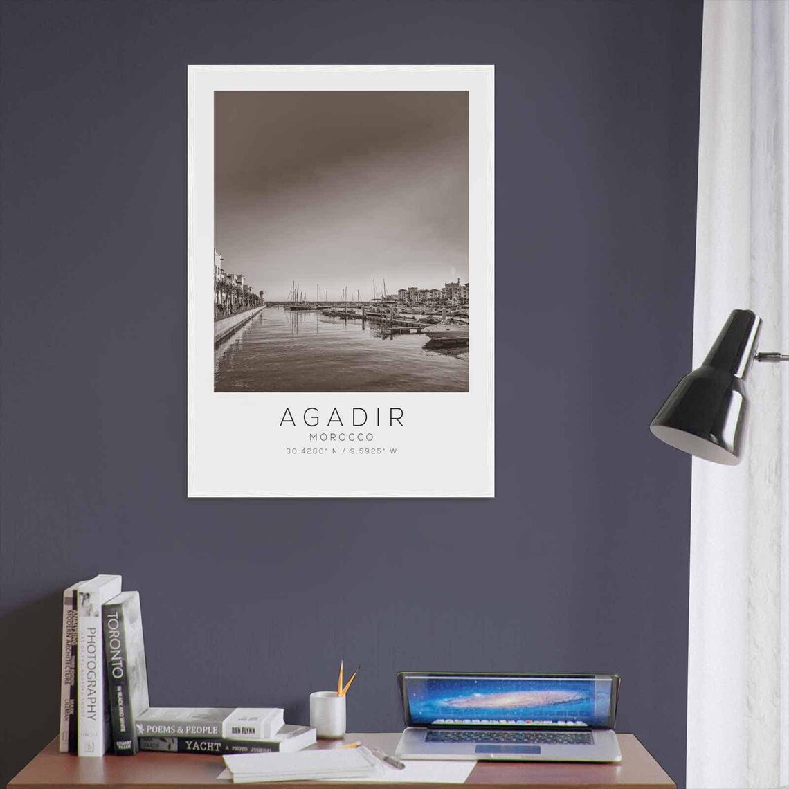 Agadir Morocco Black White Marina Harbor Boats Seaside Travel Poster - Image 3
