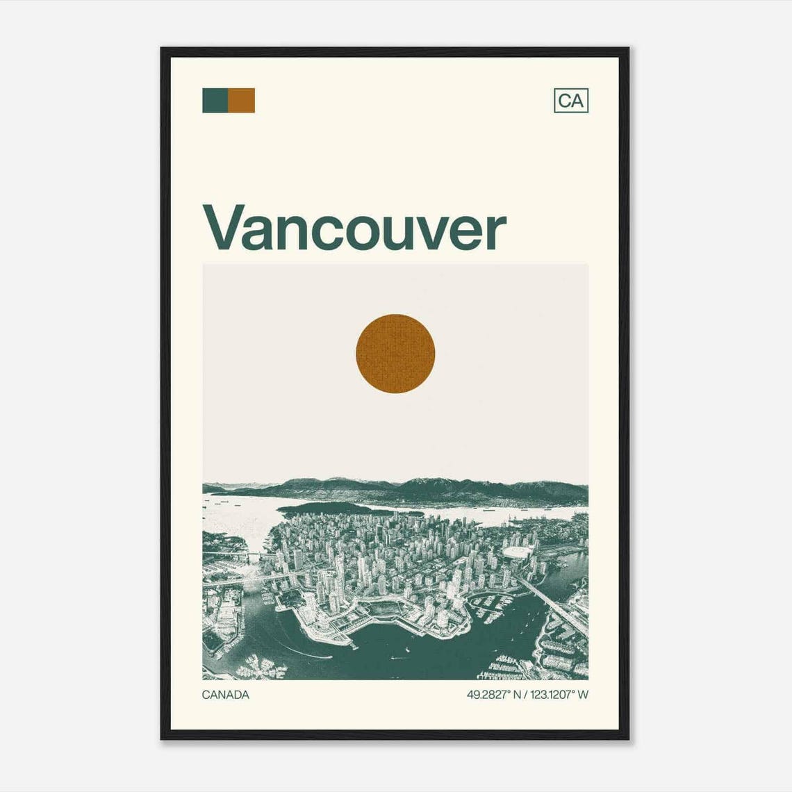 Vancouver Canada Skyline Aerial Harbor Vintage Style Travel Poster