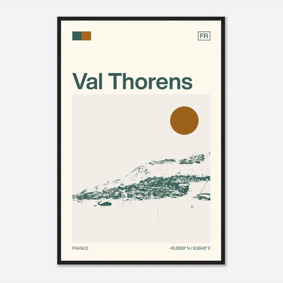 Val Thorens France Ski Resort Snowy Alps Minimalist Travel Poster