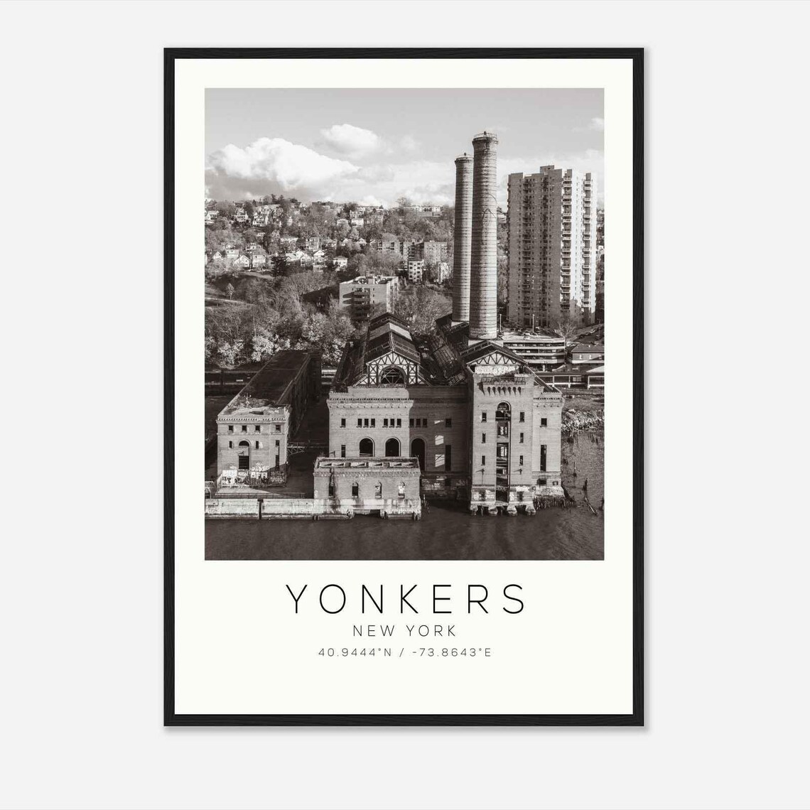 Yonkers New York Historic Power Plant Smokestacks Photo Travel Poster