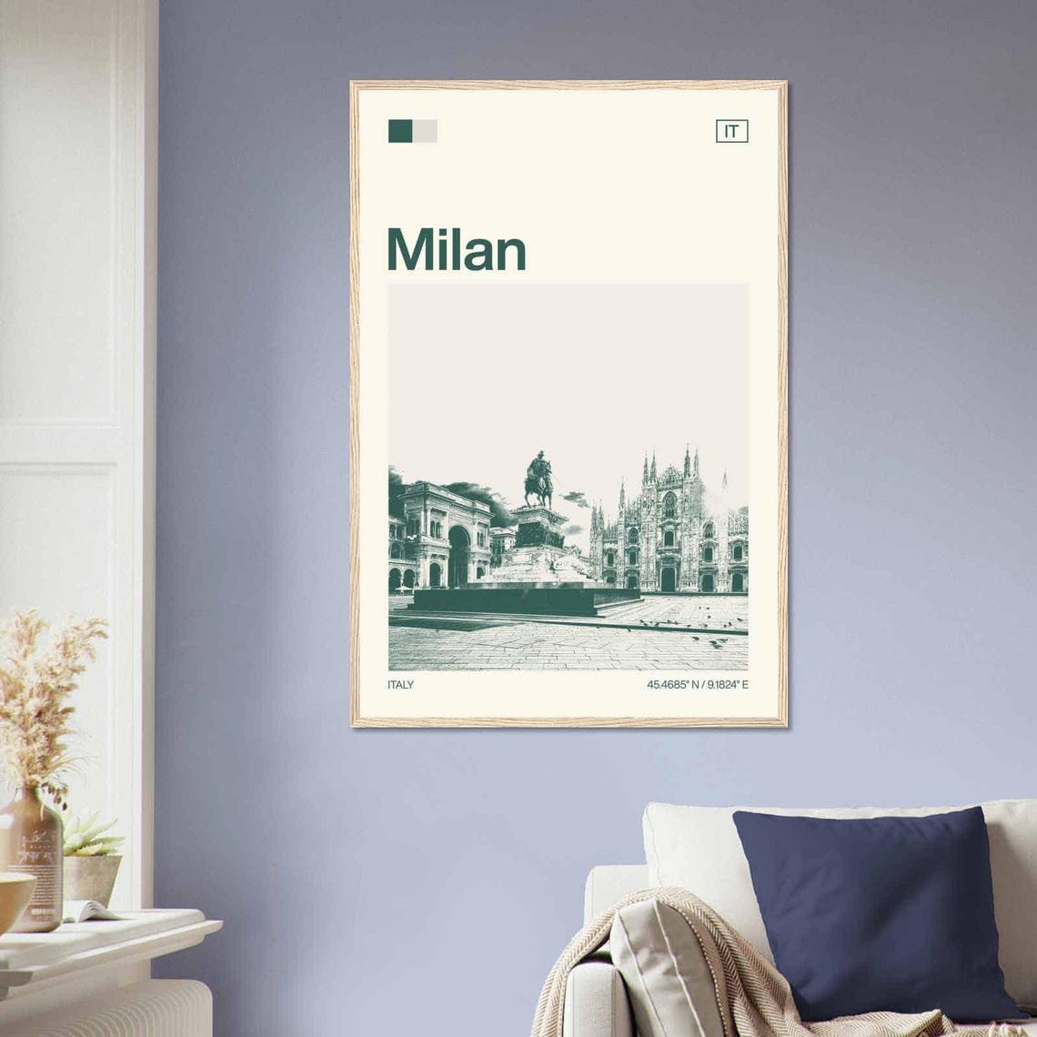 Milan Italy Modern Minimalist Cathedral Square Statue Art Poster - Image 2