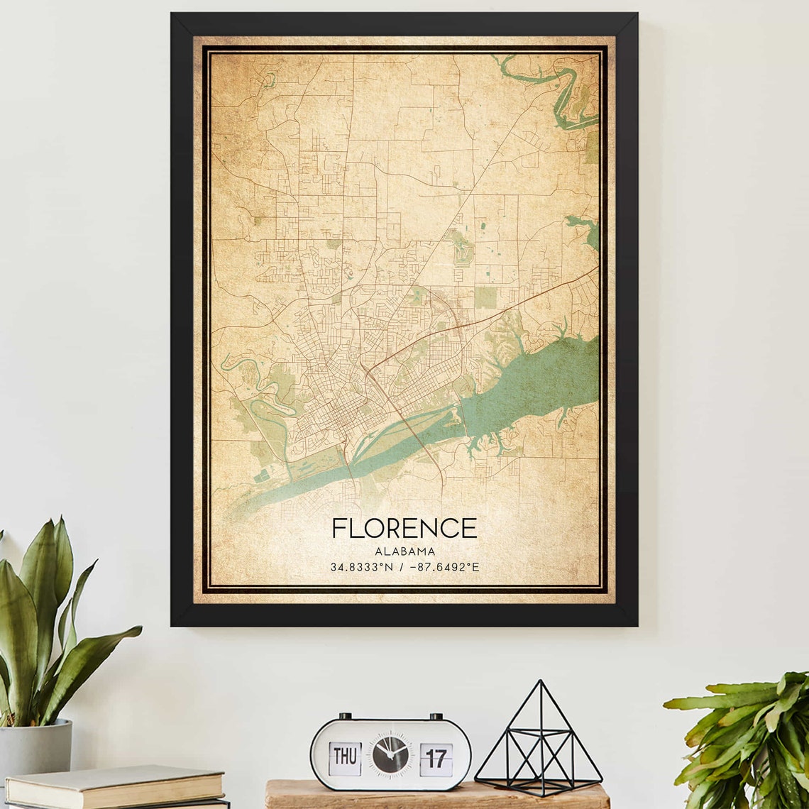Florence Alabama Vintage City Street Map Coordinate Art Poster