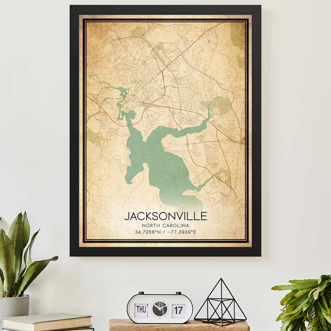 Vintage Jacksonville North Carolina Detailed City Street Map Poster