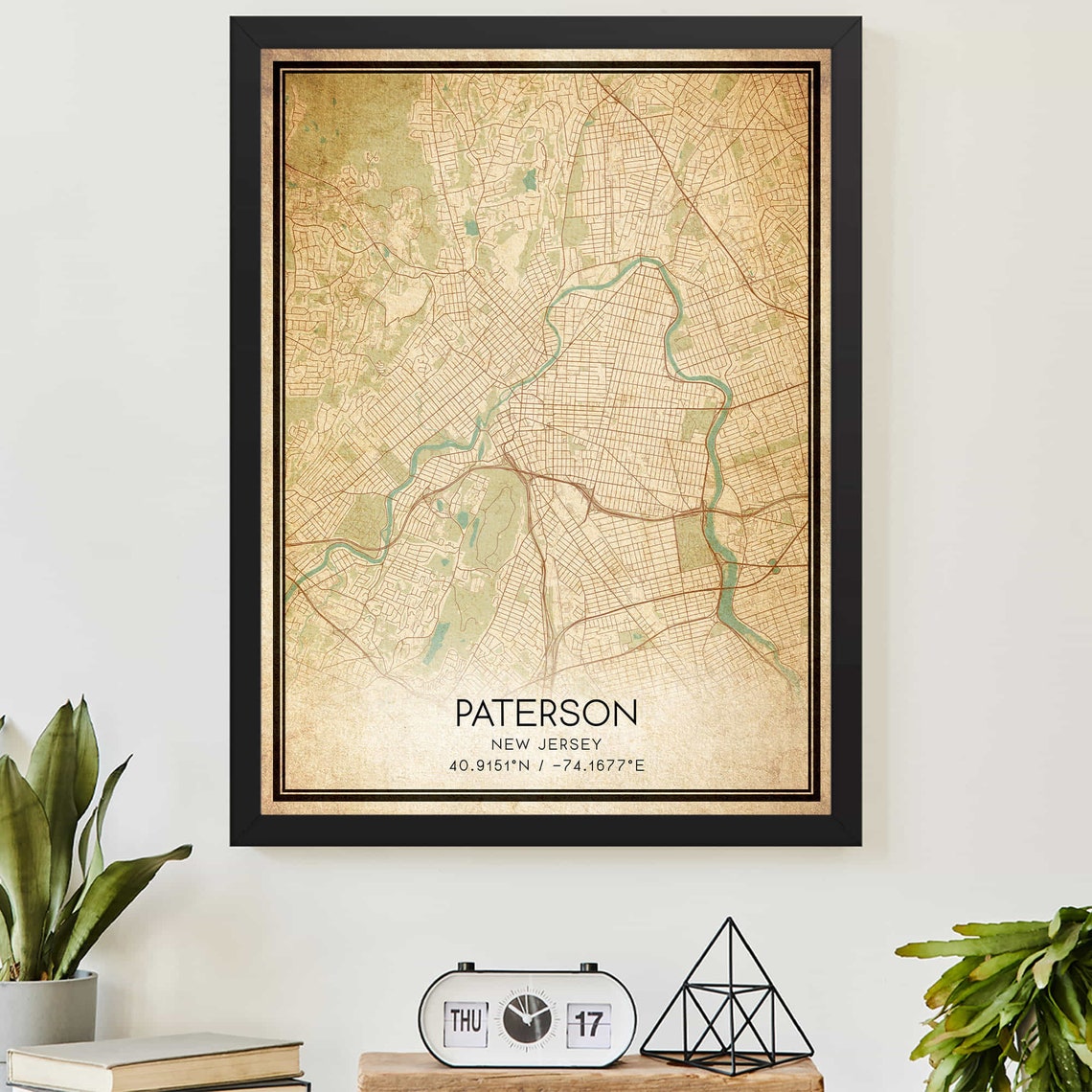 Paterson New Jersey Vintage City Map With Coordinates Poster