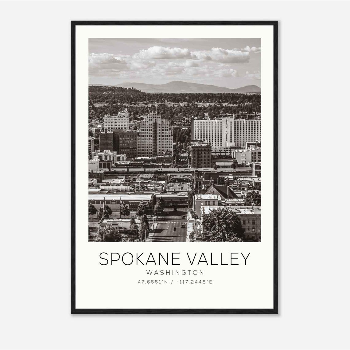 Spokane Valley Washington Downtown Skyline Mountain View Poster