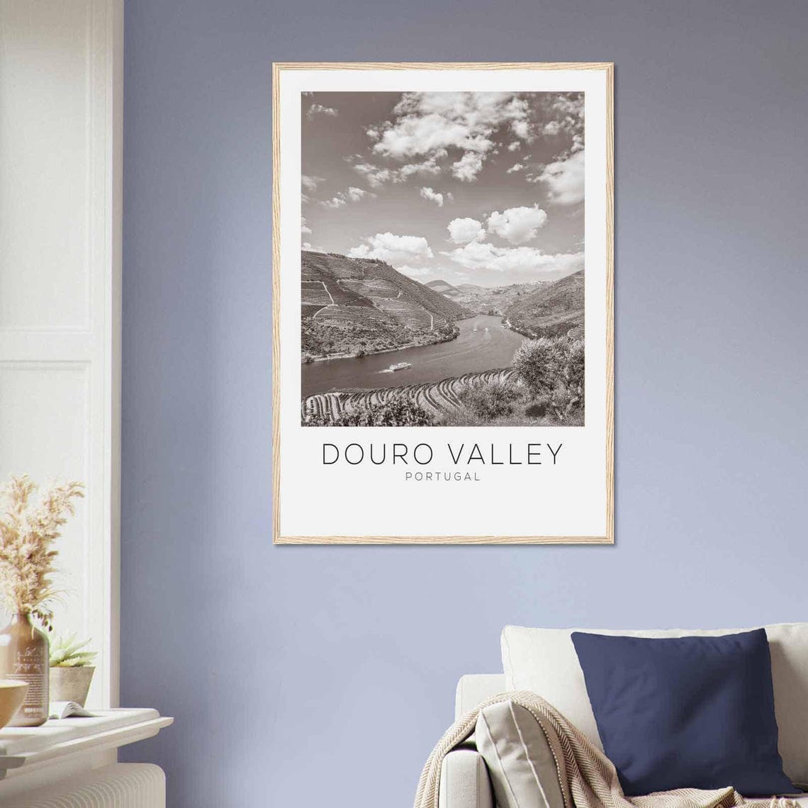 Douro Valley Portugal Black And White Vineyard Terraces Poster - Image 2