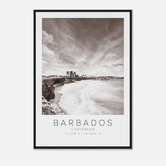 Barbados Caribbean Beach Cliffs Black White Minimalist Poster