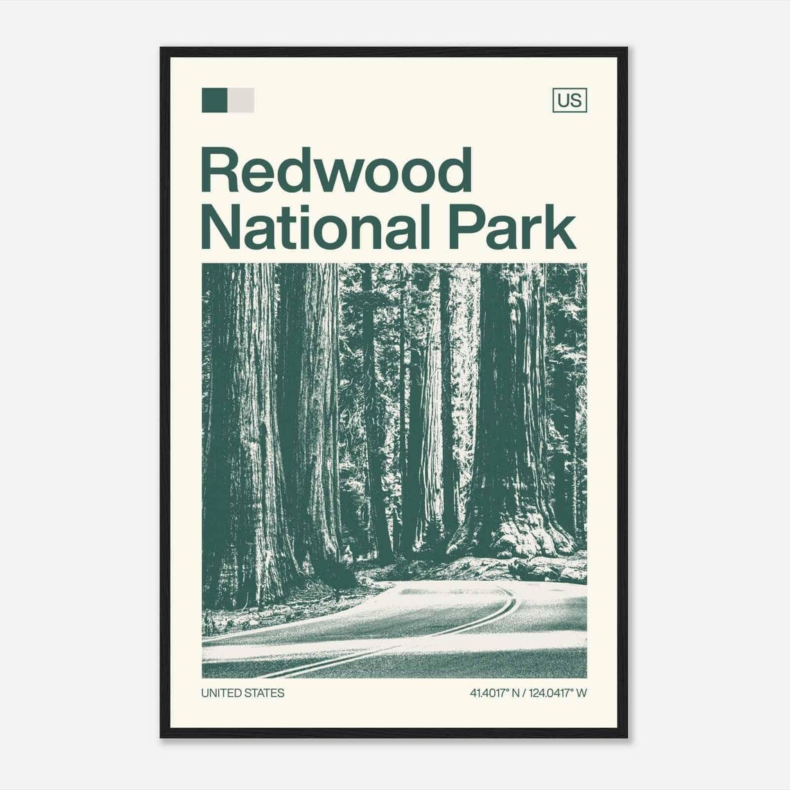 Redwood National Park California Giant Trees Road Duotone Travel Poster