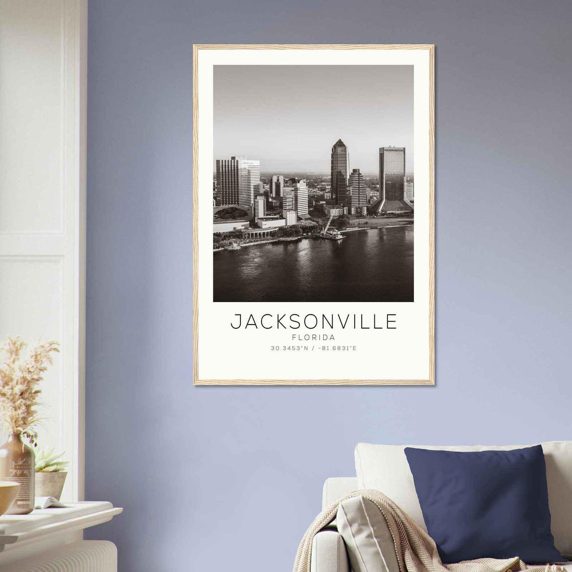 Jacksonville Florida St Johns River Skyline Black And White Poster - Image 2