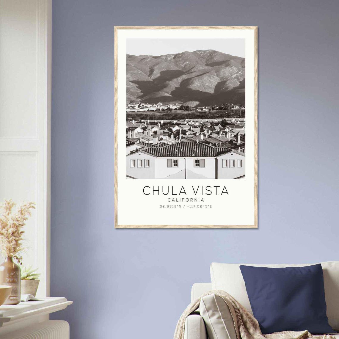 Chula Vista California Rooftops Mountain Backdrop Home Poster - Image 2