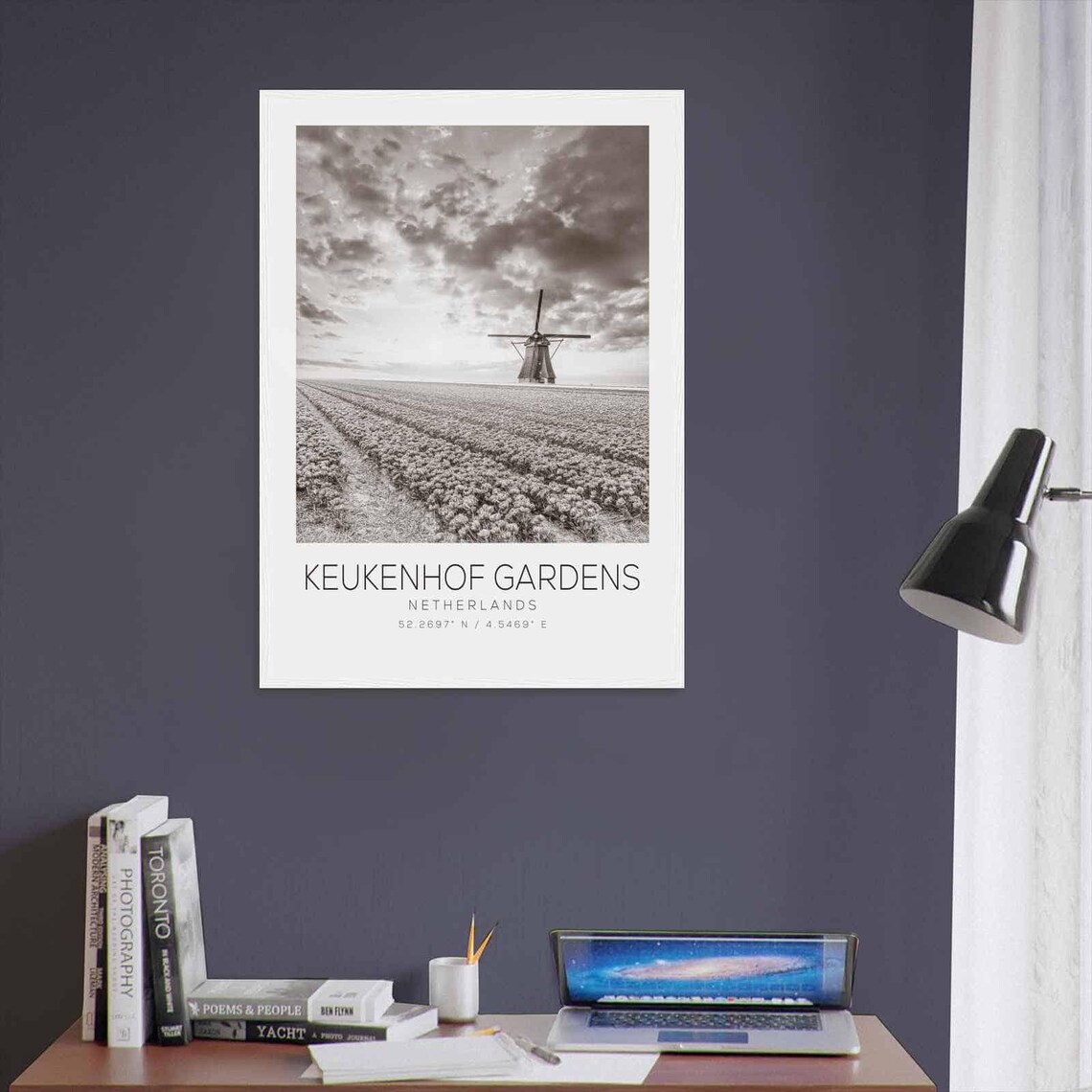Keukenhof Gardens Netherlands Black White Tulip Fields Poster - Image 3