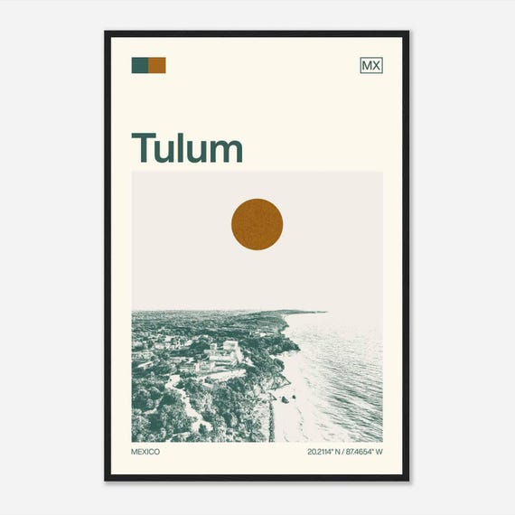 Tulum Mexico Minimalist Monochrome Travel Photo Poster