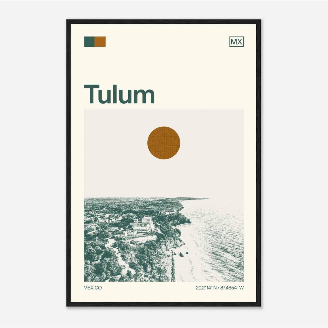 Tulum Mexico Minimalist Monochrome Travel Photo Poster