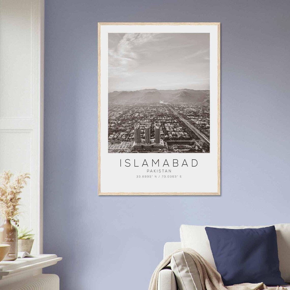 Islamabad Pakistan City Skyline Aerial Black and White Travel Poster - Image 2