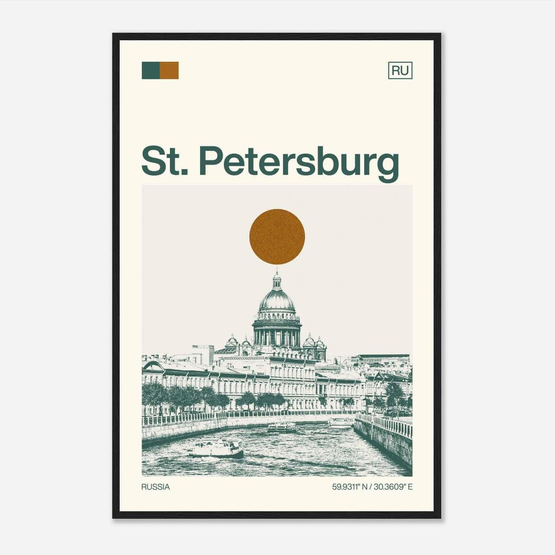 St. Petersburg Russia Cathedral Canal Sun Duotone Travel Poster
