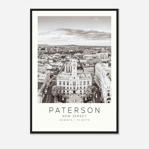 Paterson New Jersey Historic Clock Tower Aerial Black and White Photo Poster