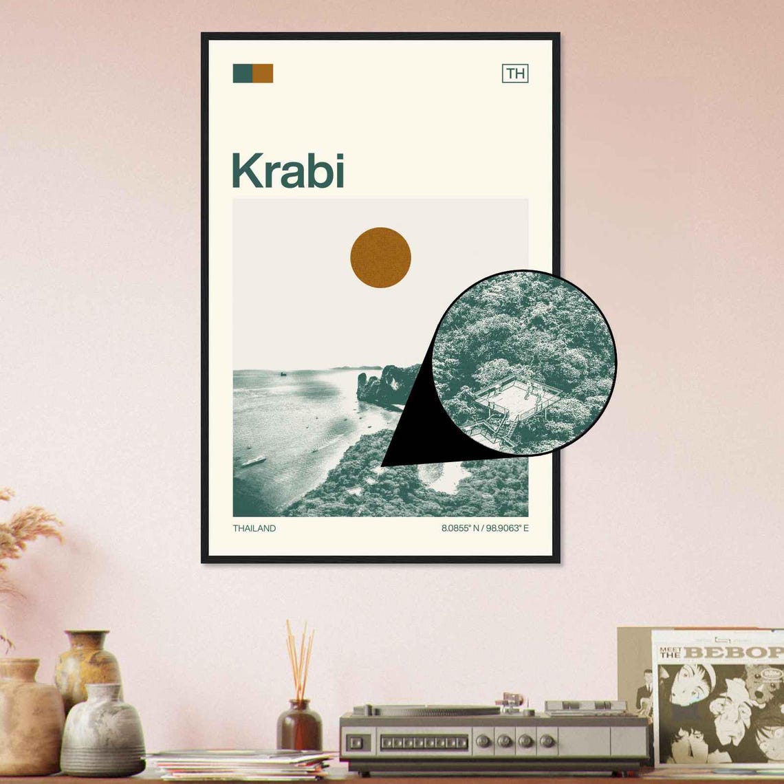 Krabi Thailand Limestone Karsts Beach Coastline Duotone Travel Poster - Image 4