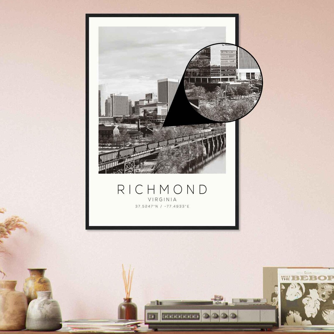 Richmond Virginia Skyline Railroad Bridge Black and White Photo Poster - Image 4
