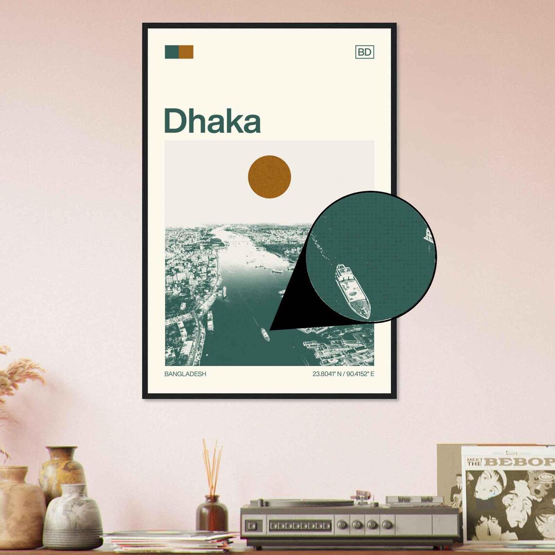 Dhaka Bangladesh Buriganga River Boats Aerial Minimalist Travel Poster - Image 4
