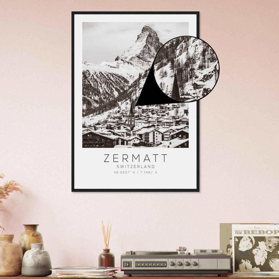 Zermatt Switzerland Snowy Matterhorn Peak Black White Photo Poster - Image 4