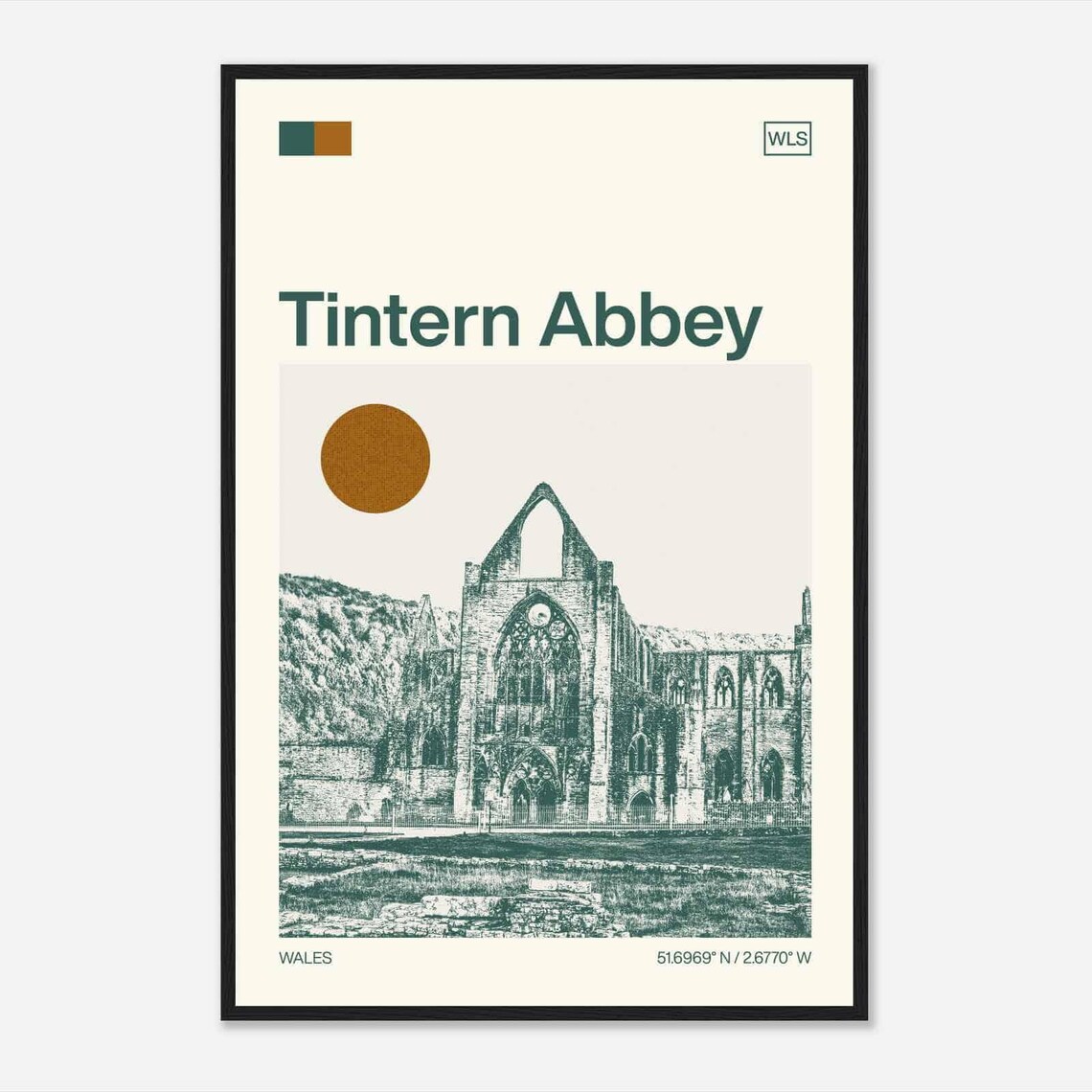 Tintern Abbey Wales Minimalist Monochrome Travel Poster