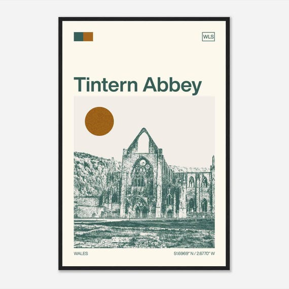 Tintern Abbey Wales Minimalist Monochrome Travel Poster