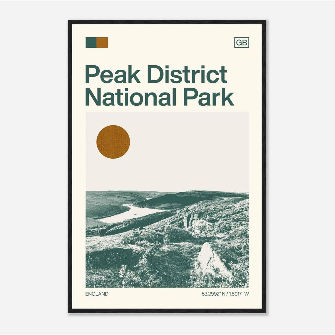 Peak District England Reservoir Valley Hills Minimalist Travel Poster
