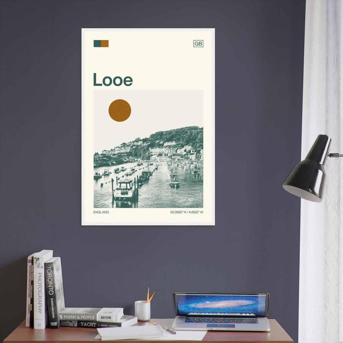 Looe England Modern Minimalist Harbor Boats Coastal Art Poster - Image 3
