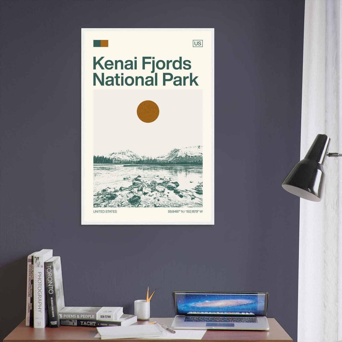 Kenai Fjords Alaska Snow Mountain Shore Minimalist Travel Poster - Image 3