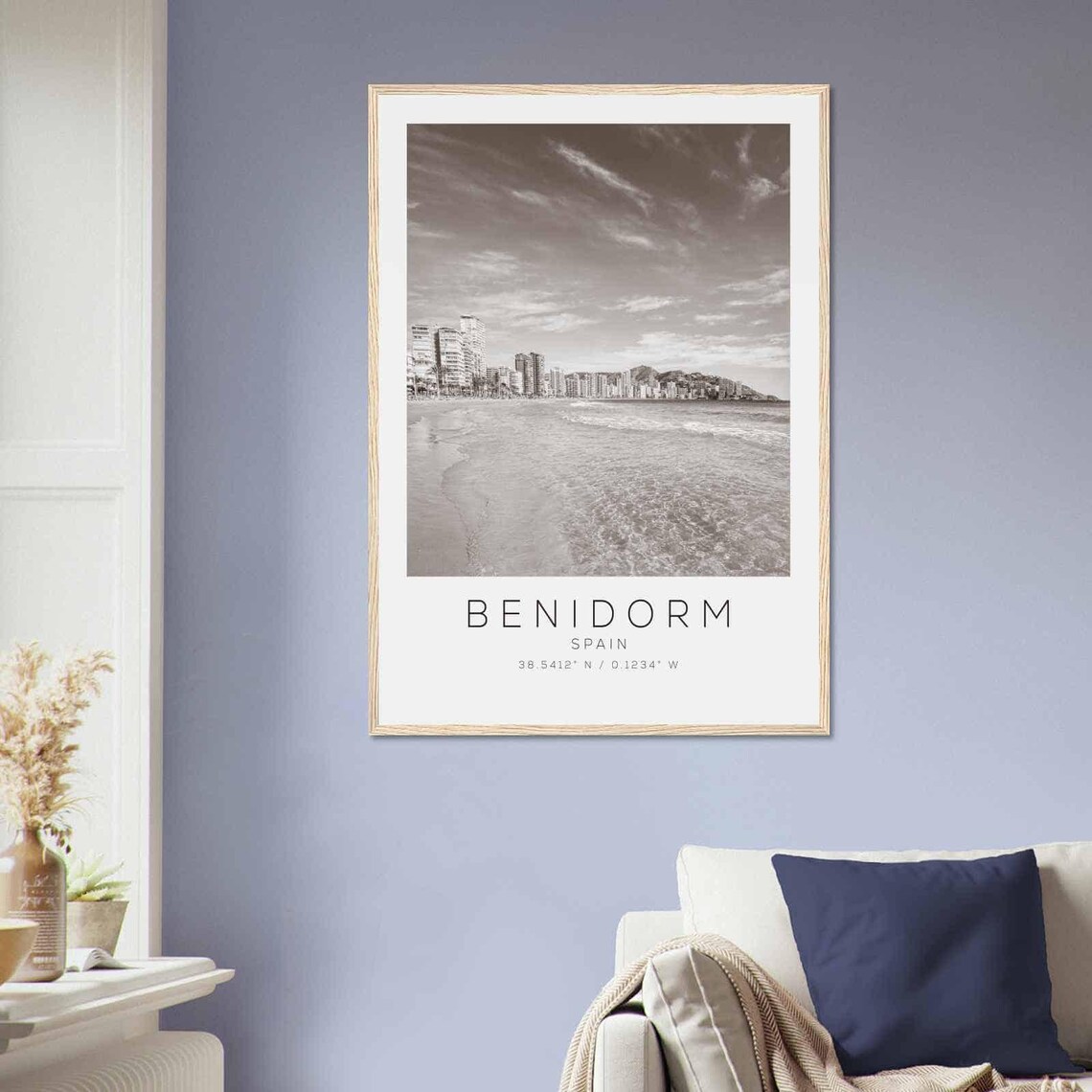 Benidorm Spain Beach Skyline Black White Minimalist Photo Poster - Image 2