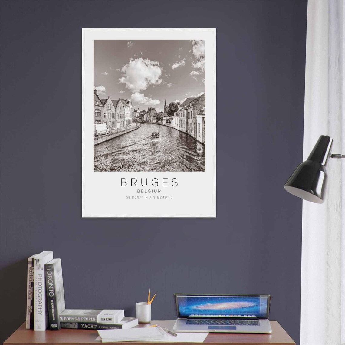 Bruges Belgium Canal Boat Ride Historic Houses Black White Poster - Image 3