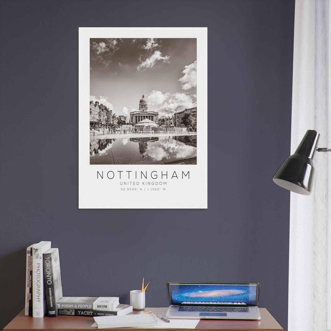 Nottingham United Kingdom Council House Fountain Black White Poster - Image 3