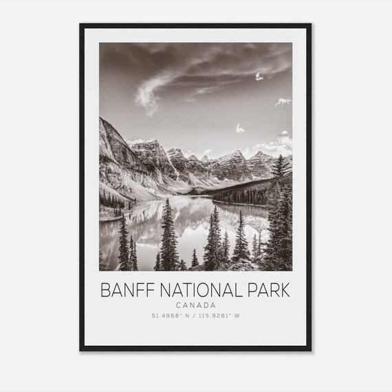 Banff Canada Moraine Lake Alpine Black White Mountain Poster